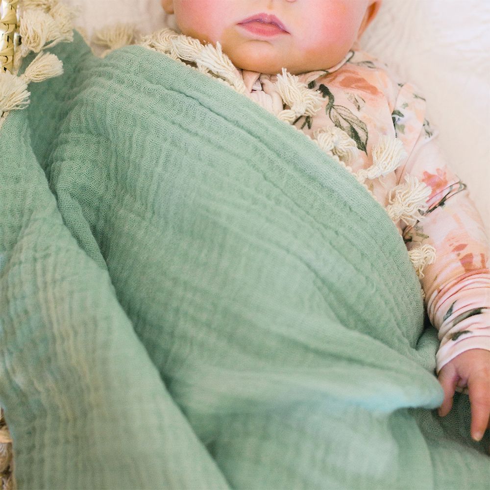 Crane Baby - 6 Layer Muslin Blanket - Evergreen