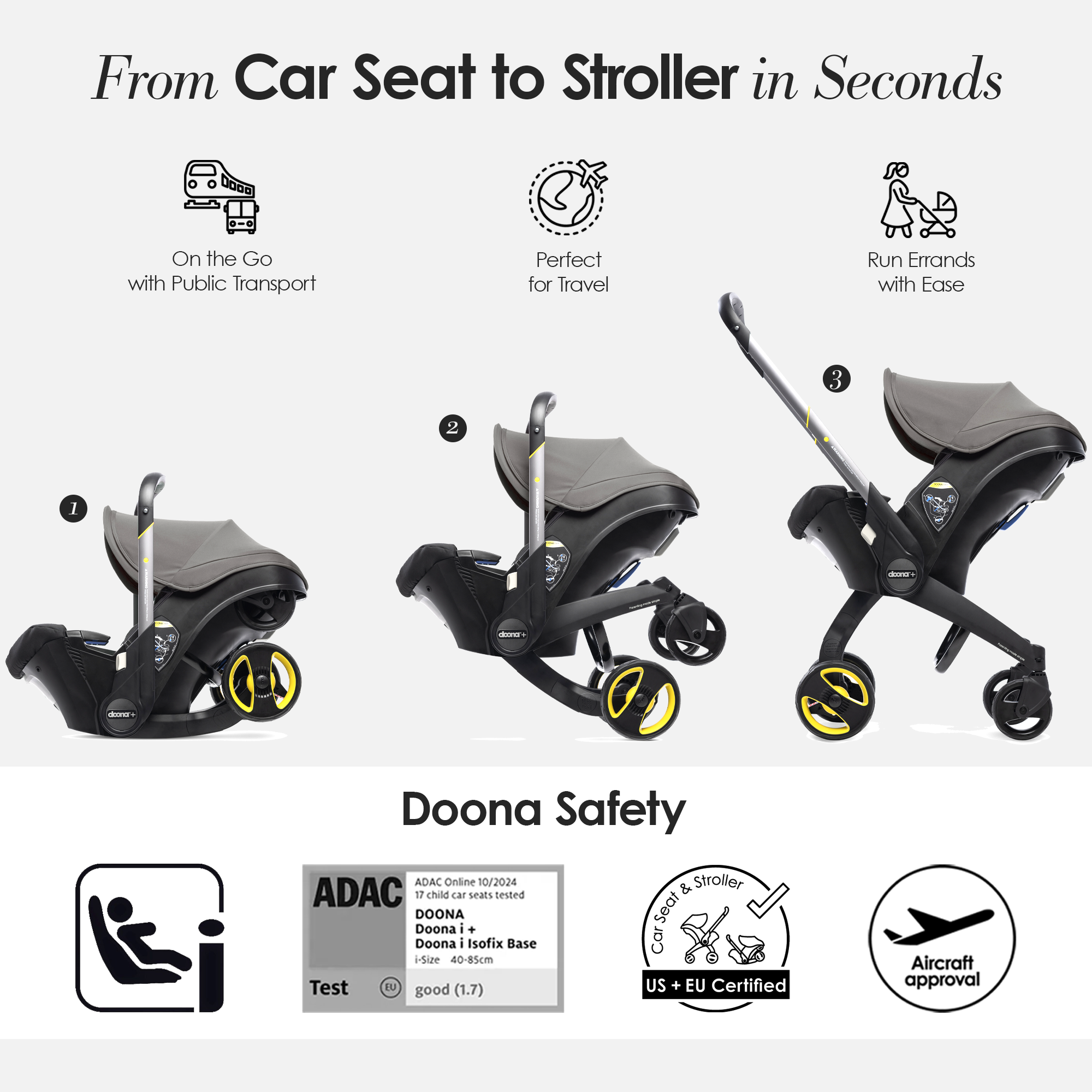 Doona - Infant Car Seat and Stroller - Grey Hound