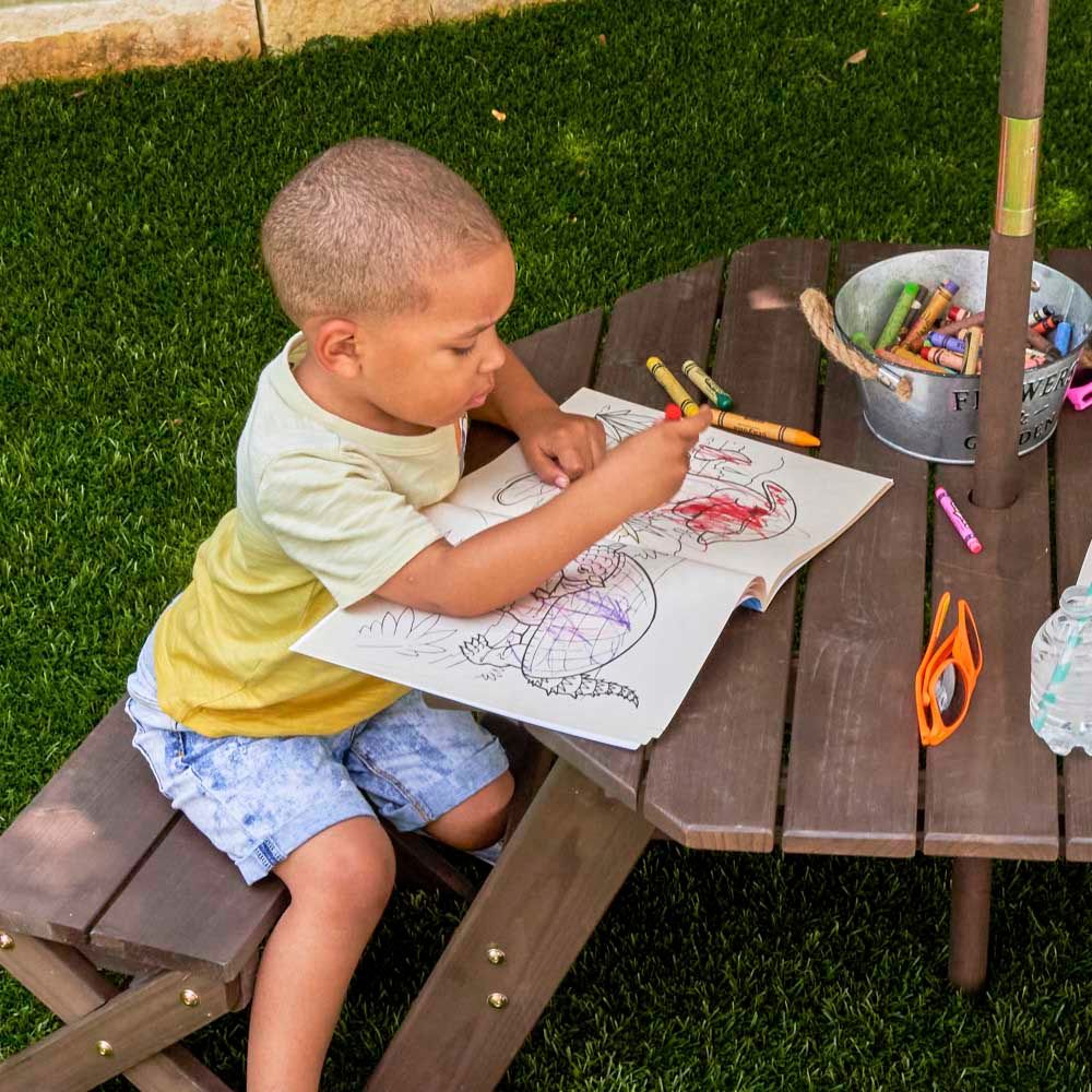 Kidkraft - Octagon Table, Stools & Umbrella Set - Bear Brown