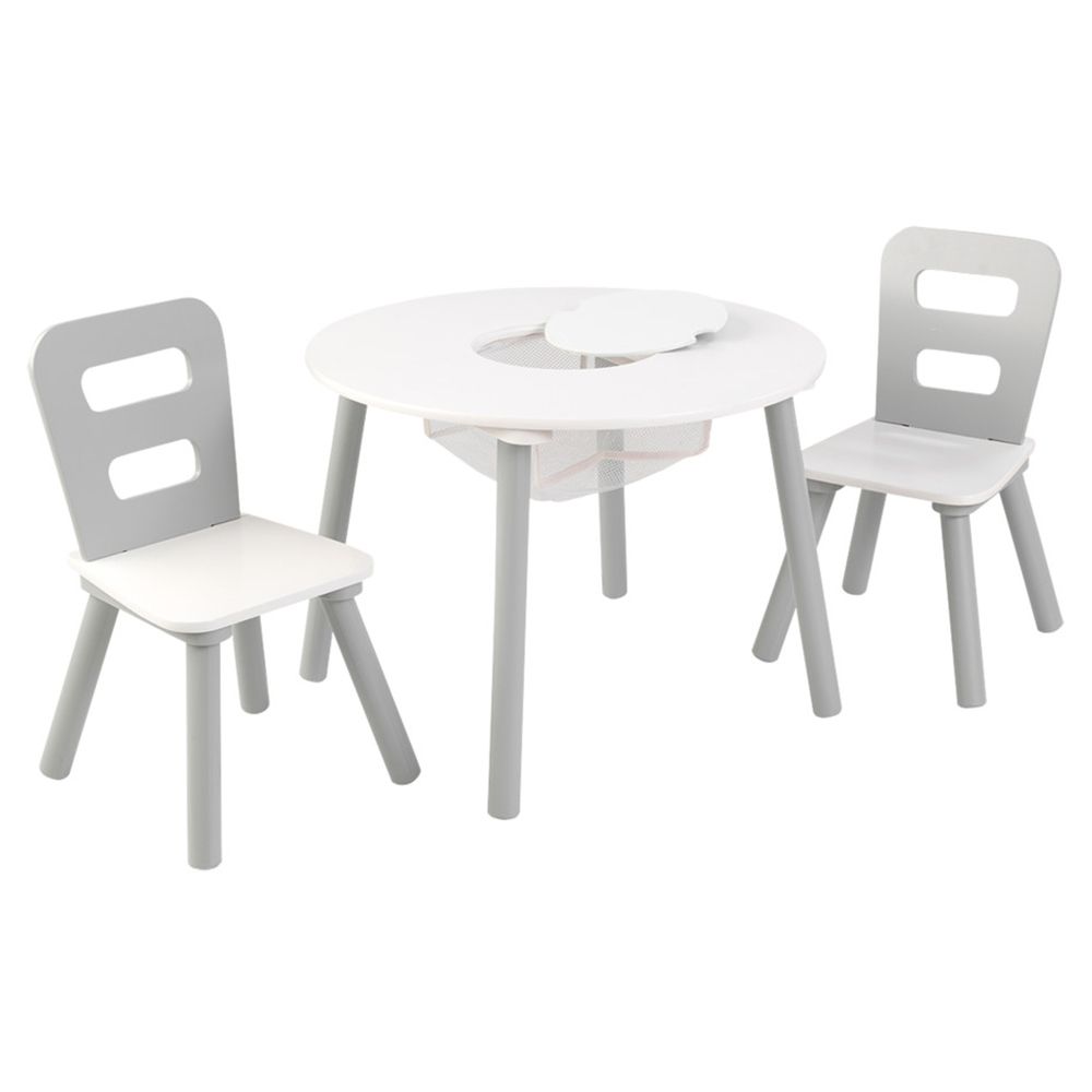 Kidkraft - Round Storage Table & 2 Chair Set - Grey & White