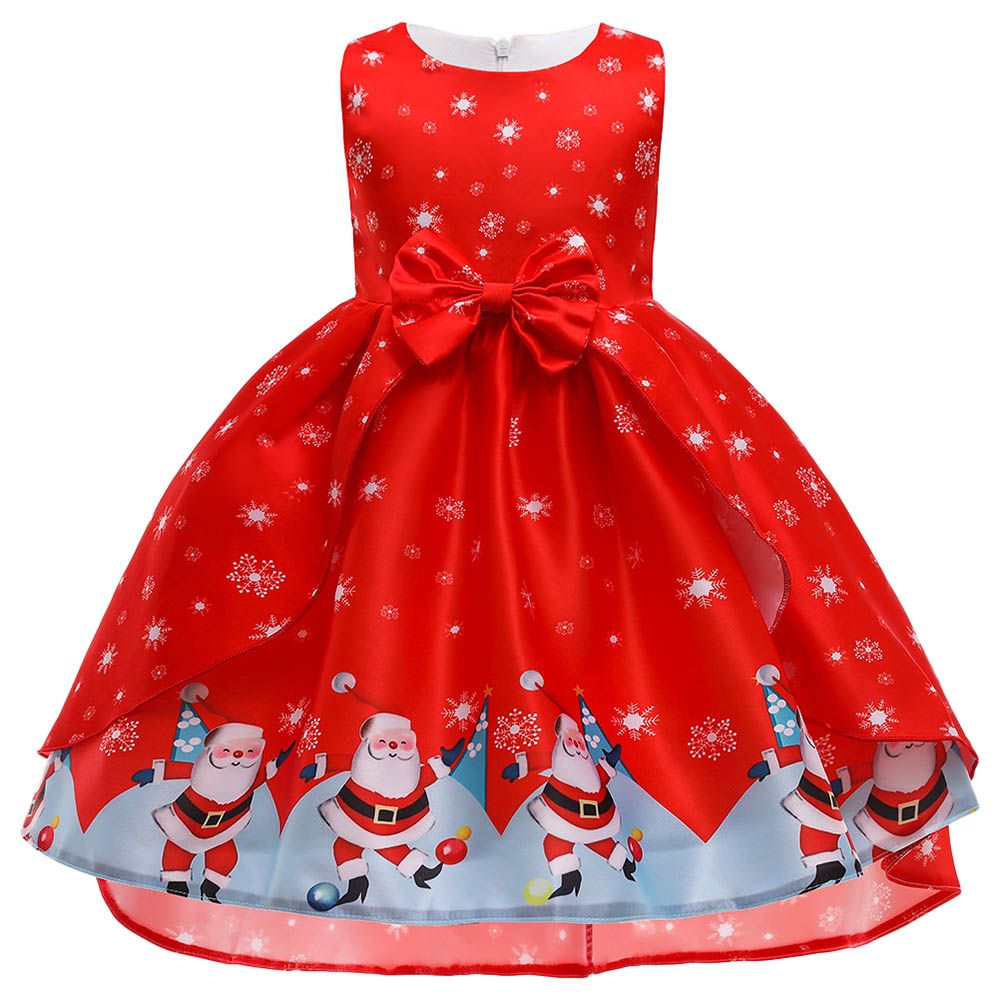 D'Daniela - Santa Printed Christmas Dress - Red