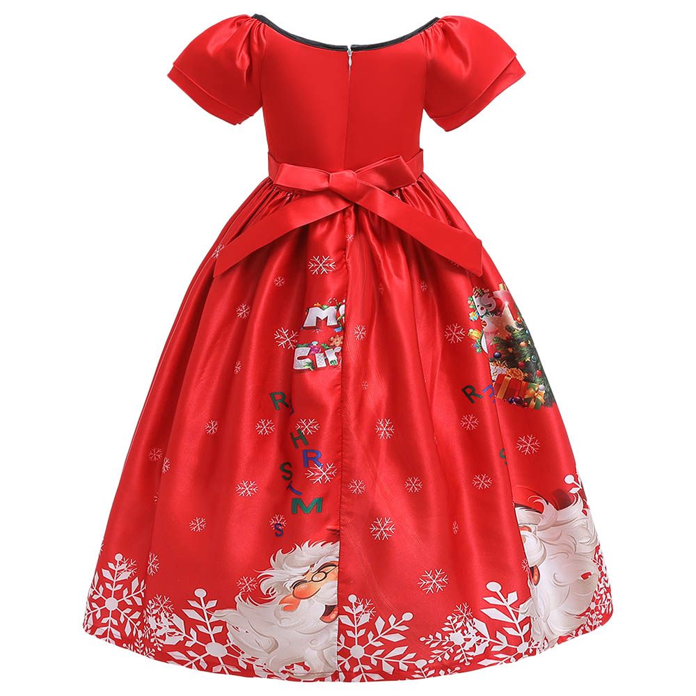 D'Daniela - Xmas Santa Printed Dress w/ Sleeves - Red