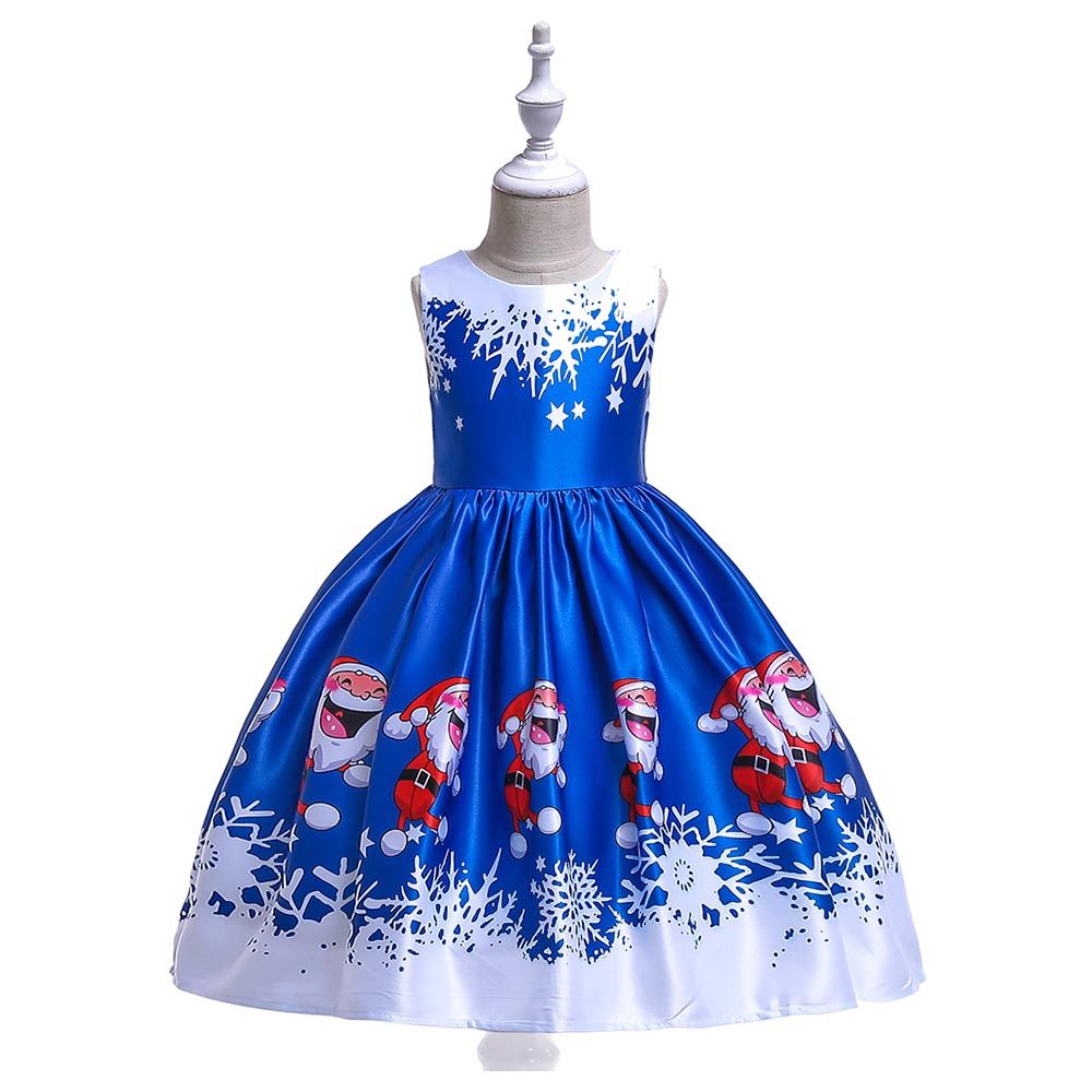 D'Daniela - Christmas Printed Knee Length Dress - Blue