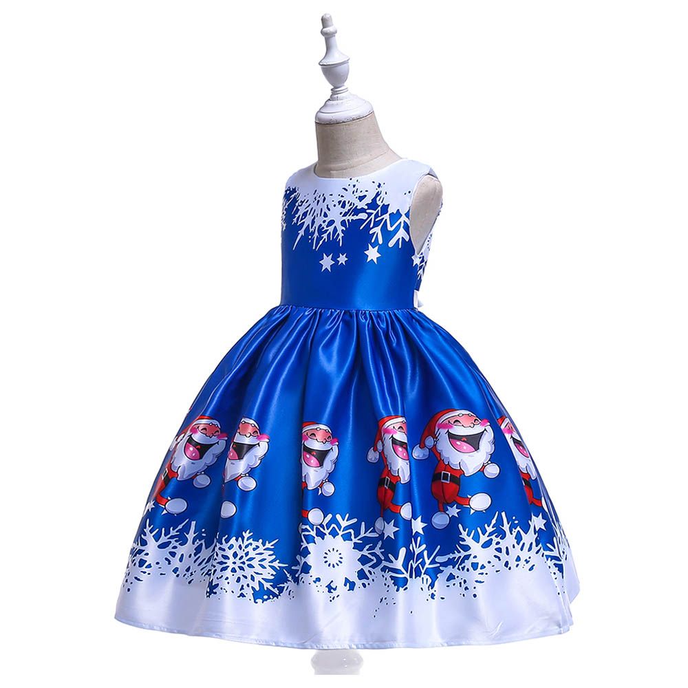 D'Daniela - Christmas Printed Knee Length Dress - Blue