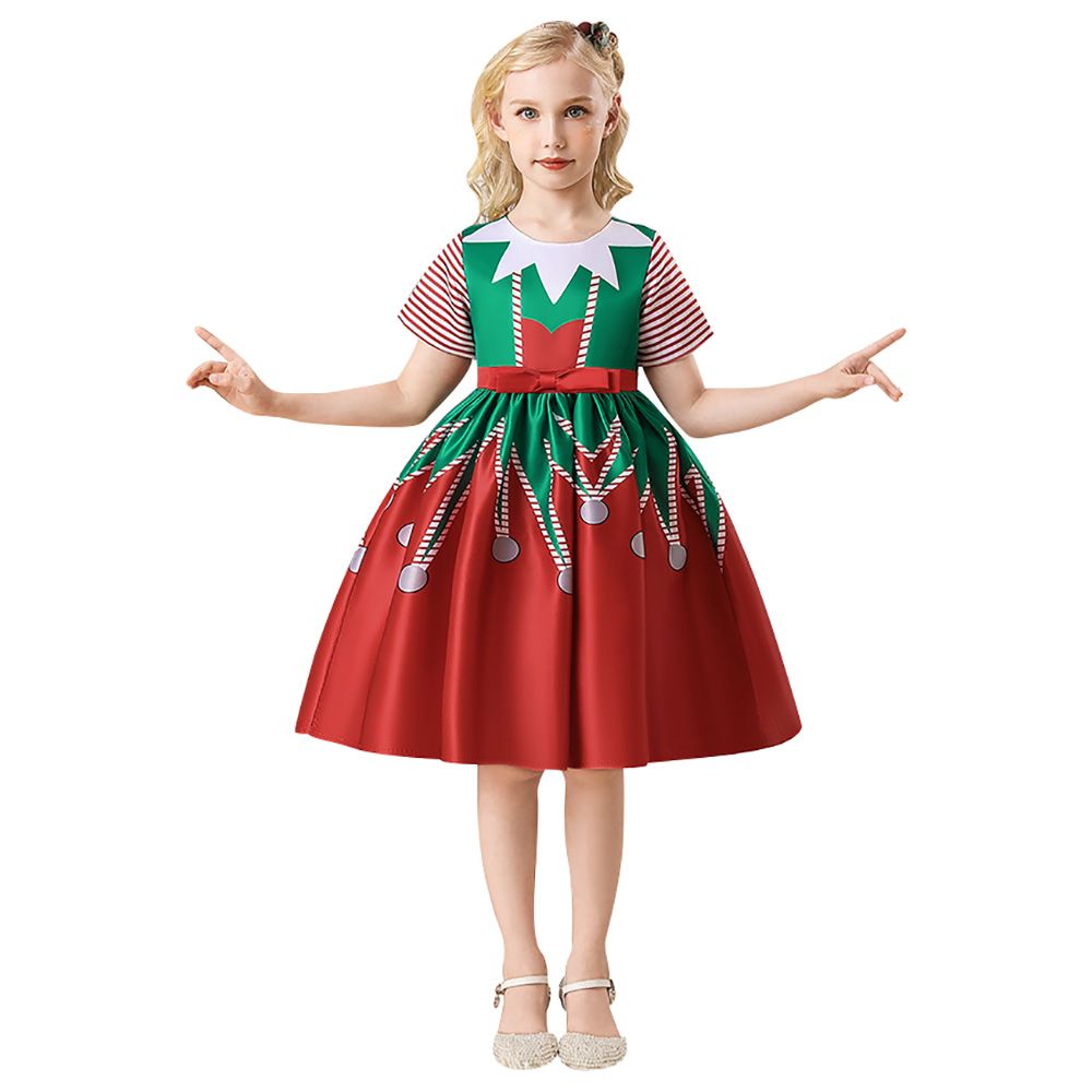 D'Daniela - Christmas Elf Costume Dress - Green & Red