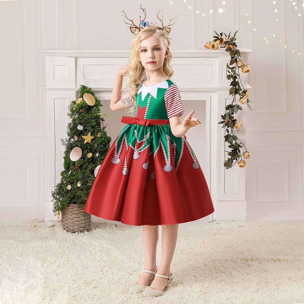 D'Daniela - Christmas Elf Costume Dress - Green & Red