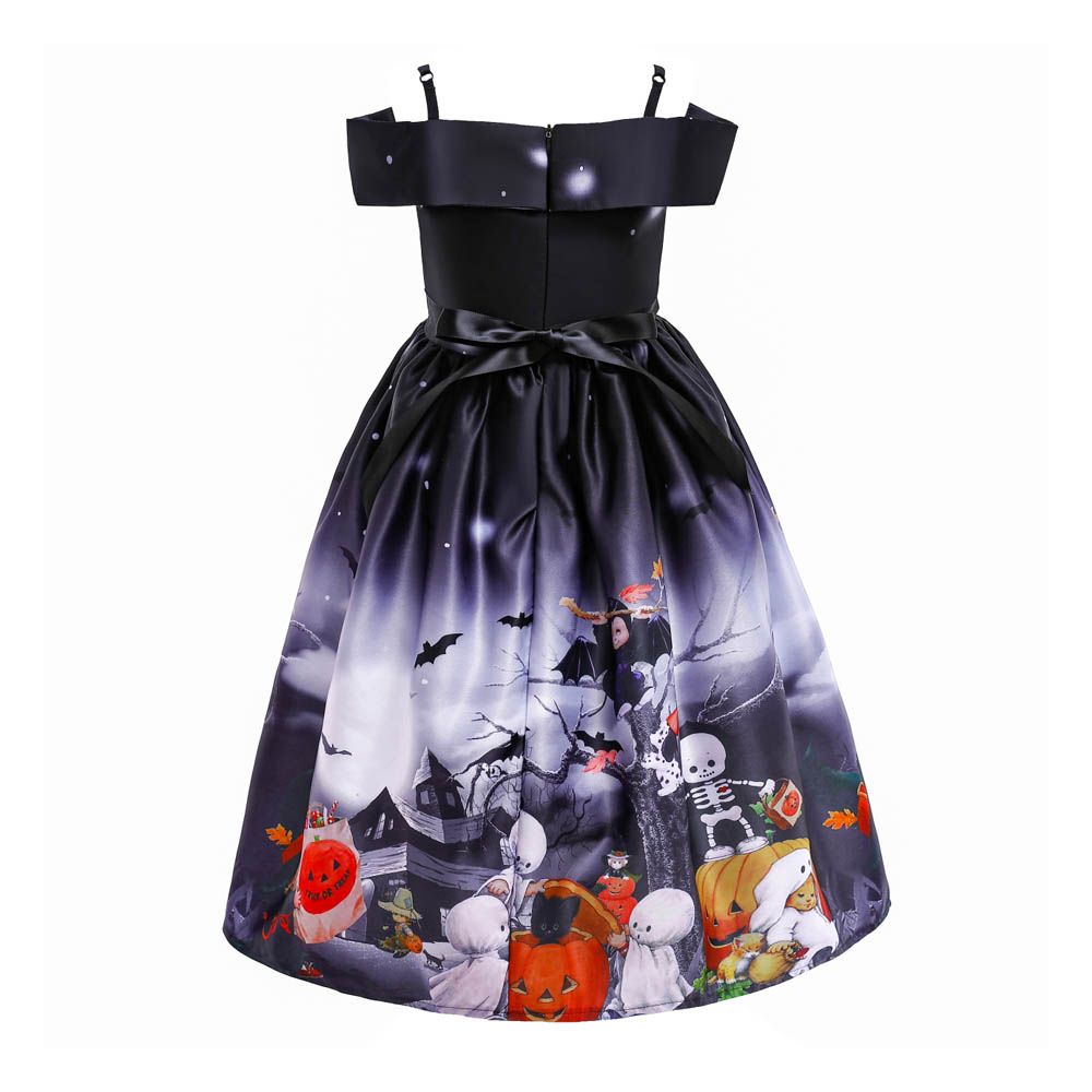 Ddaniela - Halloween Printed Off-Shoulder Dress - Grey