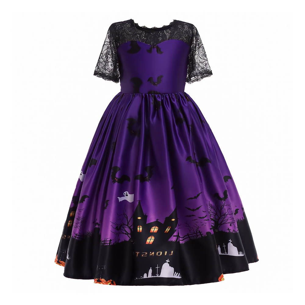 Ddaniela - Halloween Printed Long Dress - Purple