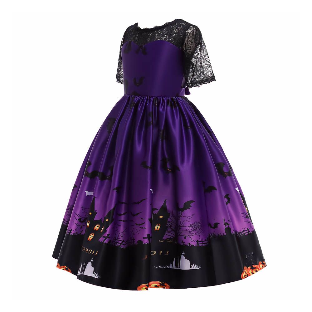 Ddaniela - Halloween Printed Long Dress - Purple