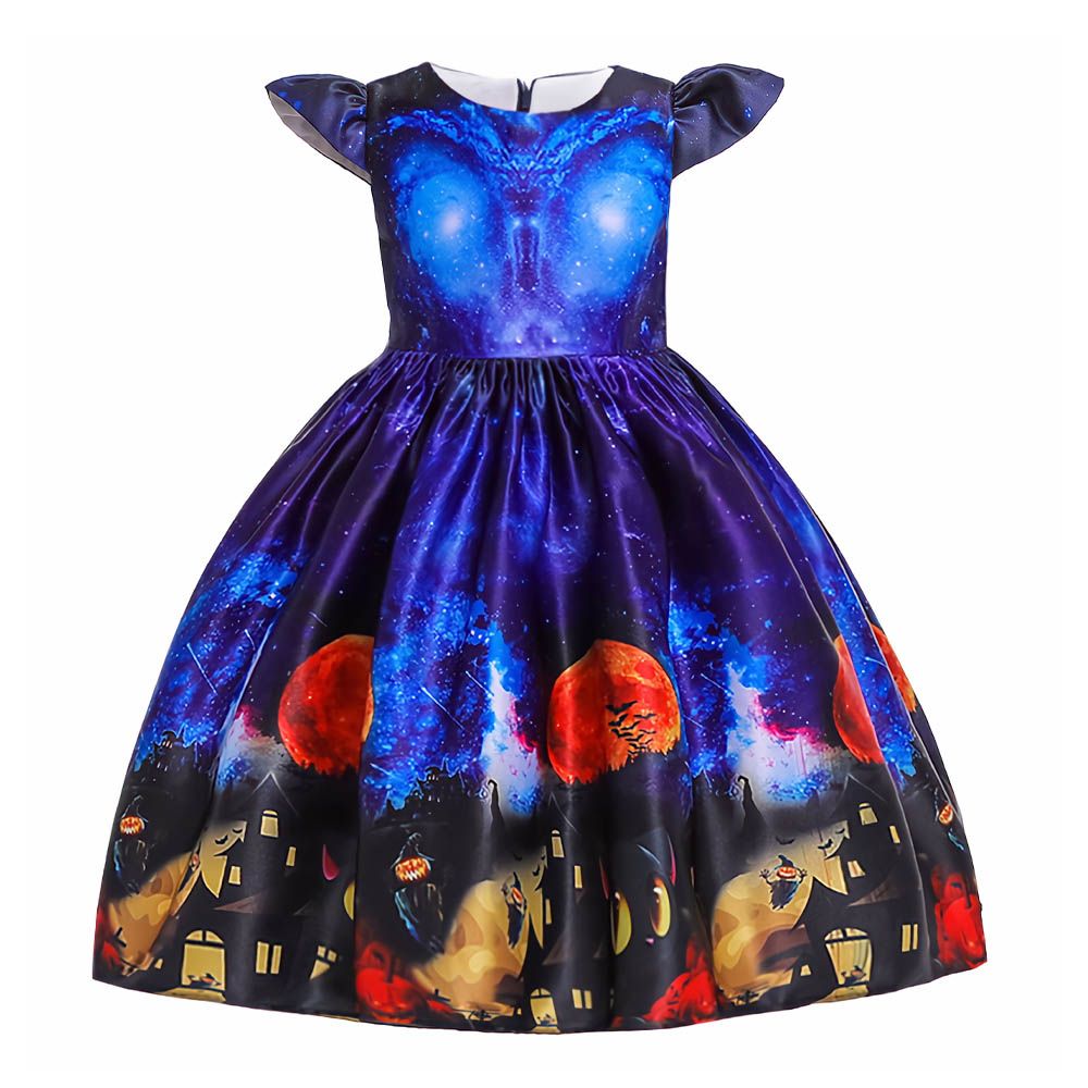 Ddaniela - Halloween Printed Dress W/Hat - Blue