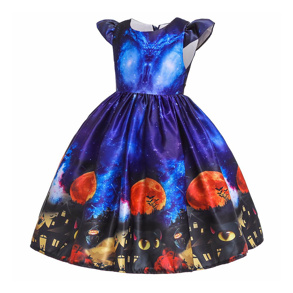 Ddaniela - Halloween Printed Dress W/Hat - Blue