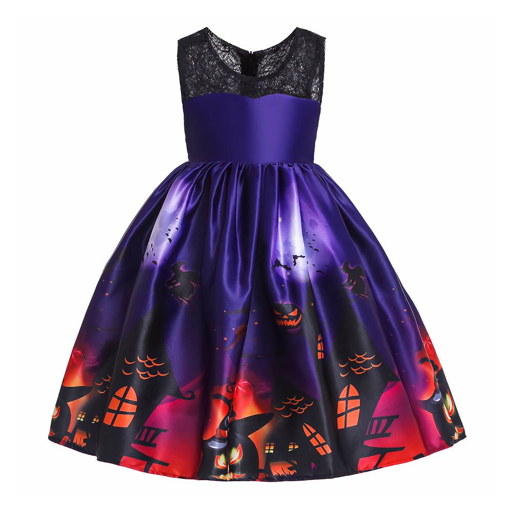 Ddaniela - Halloween Printed Sleeveless Dress - Purple