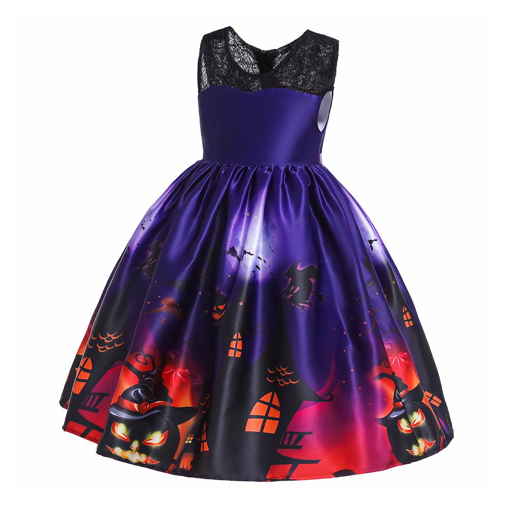 Ddaniela - Halloween Printed Sleeveless Dress - Purple