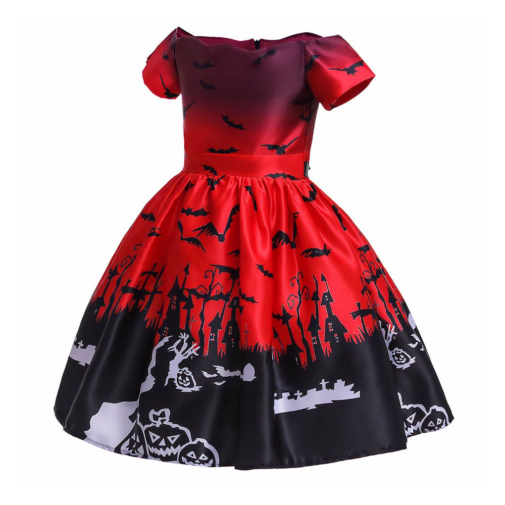 Ddaniela - Halloween Print Off-Shoulder Dress - Red