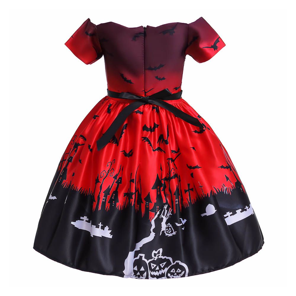 Ddaniela - Halloween Print Off-Shoulder Dress - Red