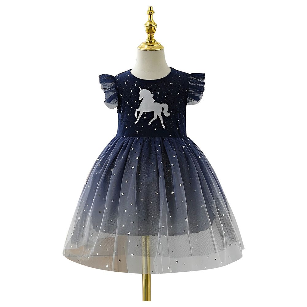 D' Daniela - Unicorn Stars Studded Party Dress - Blue