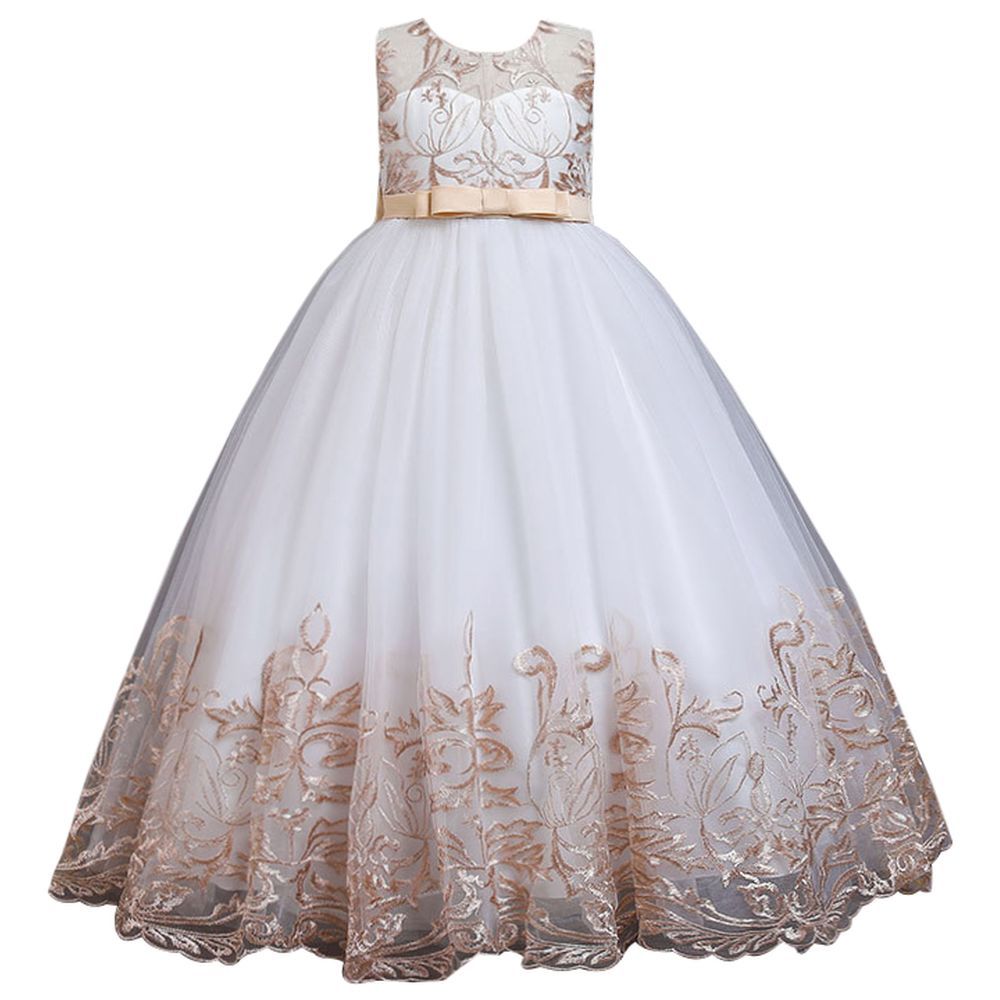 D' Daniela - Lace Applique Ball Gown - Champagne 