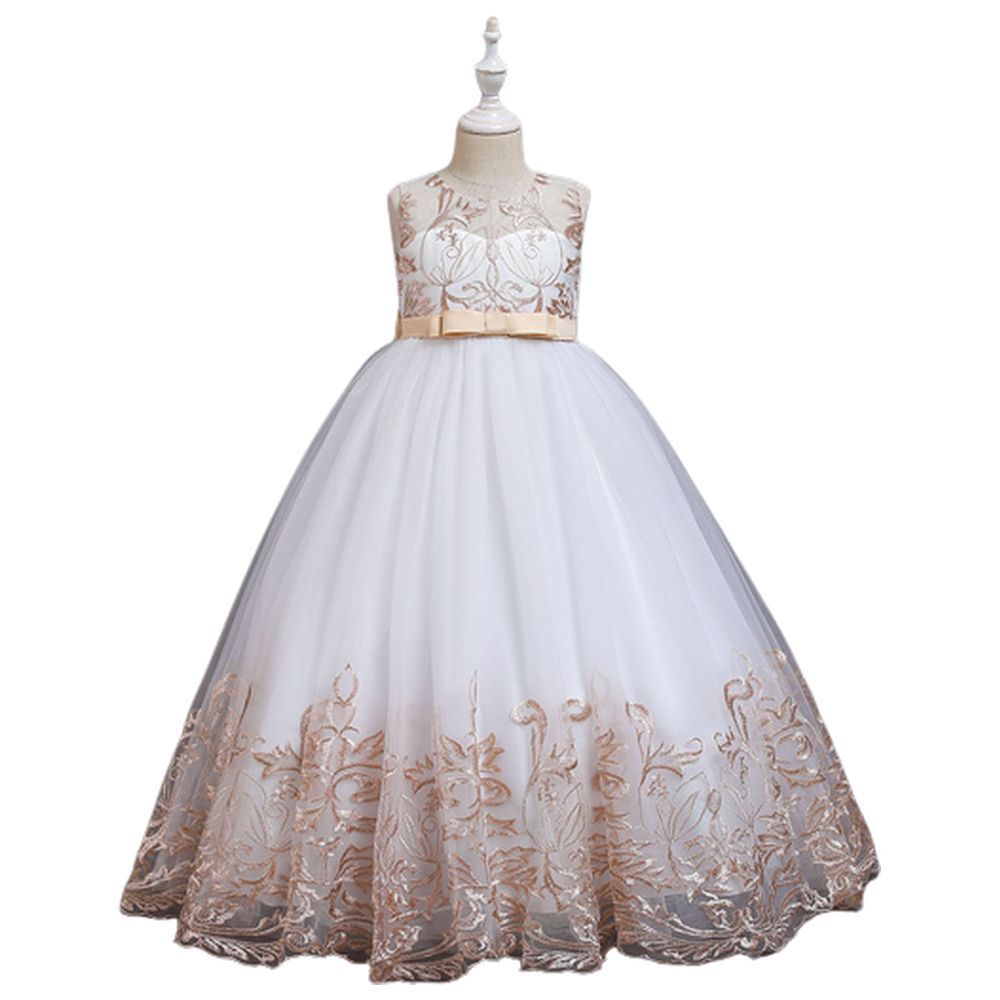 D' Daniela - Lace Applique Ball Gown - Champagne 