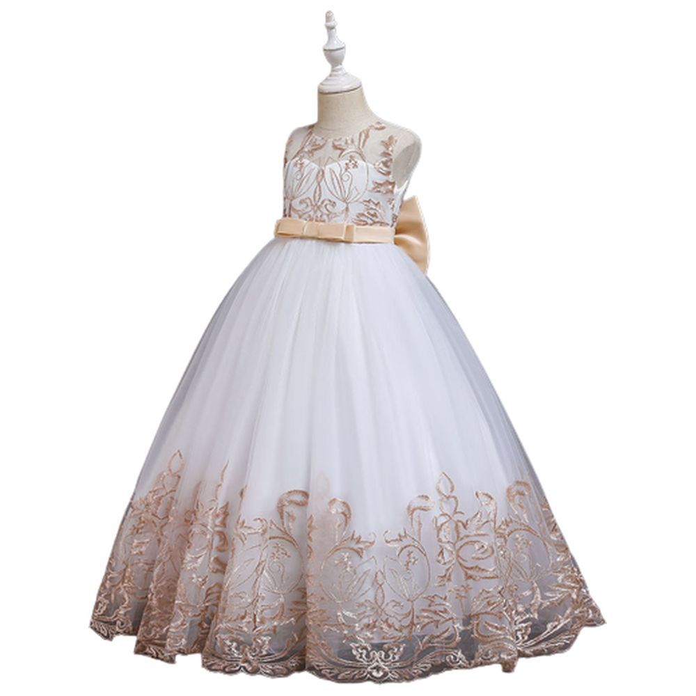 D' Daniela - Lace Applique Ball Gown - Champagne 