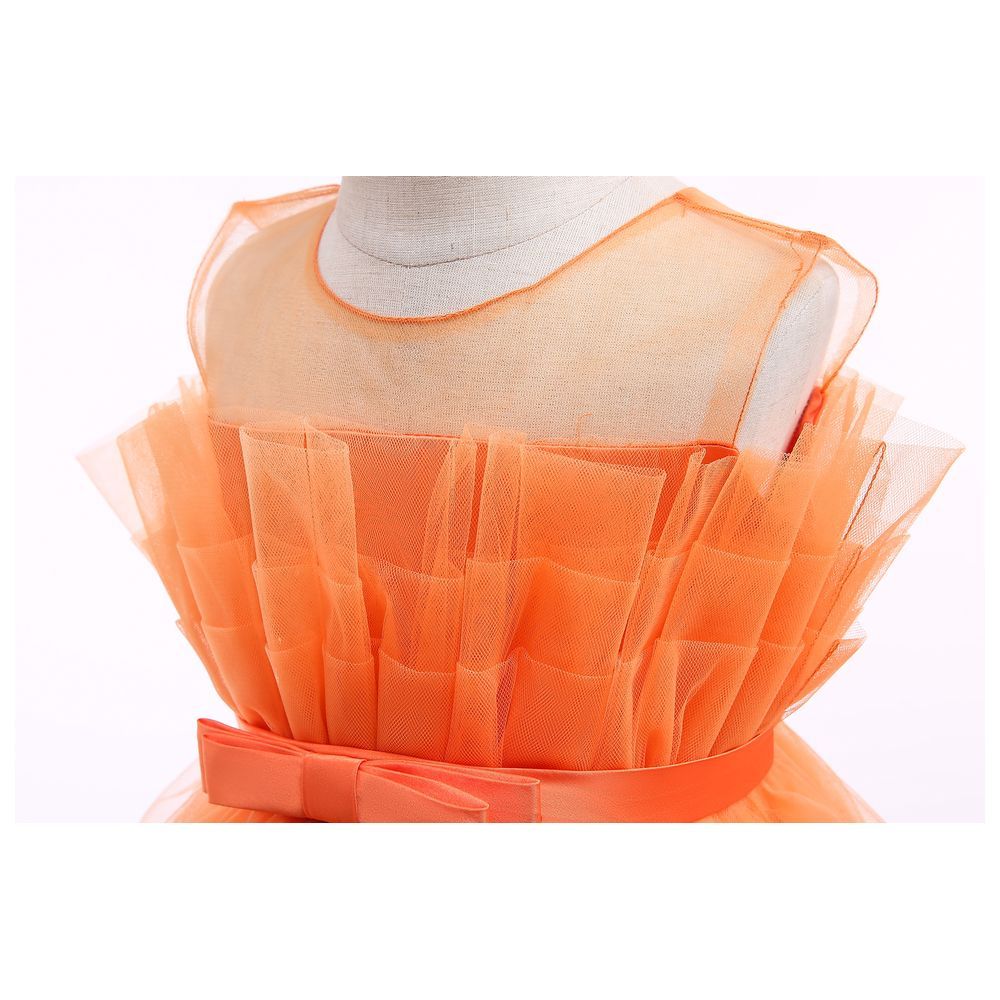 D' Daniela - Toddler Girls Bow Front Mesh Gown - Orange