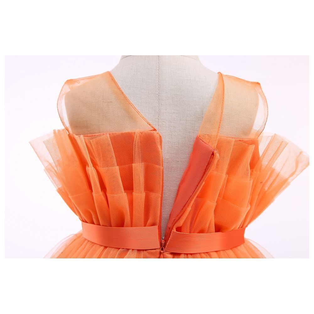 D' Daniela - Toddler Girls Bow Front Mesh Gown - Orange