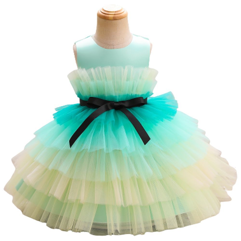 D' Daniela - Toddler Girls Bow Front Mesh Gown - Green