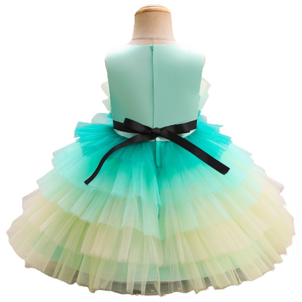 D' Daniela - Toddler Girls Bow Front Mesh Gown - Green