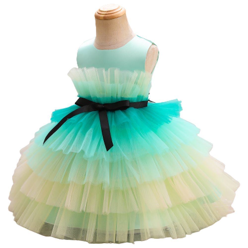 D' Daniela - Toddler Girls Bow Front Mesh Gown - Green