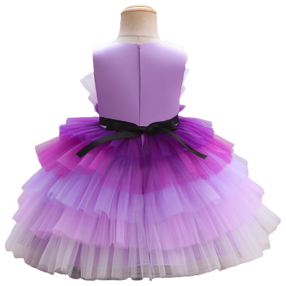 D' Daniela - Toddler Girls Bow Front Mesh Gown - Purple