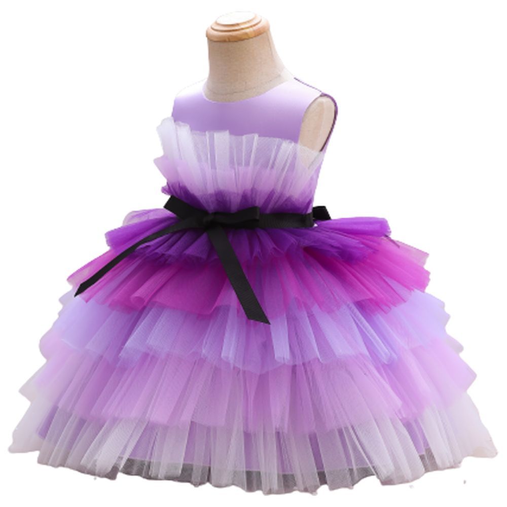 D' Daniela - Toddler Girls Bow Front Mesh Gown - Purple