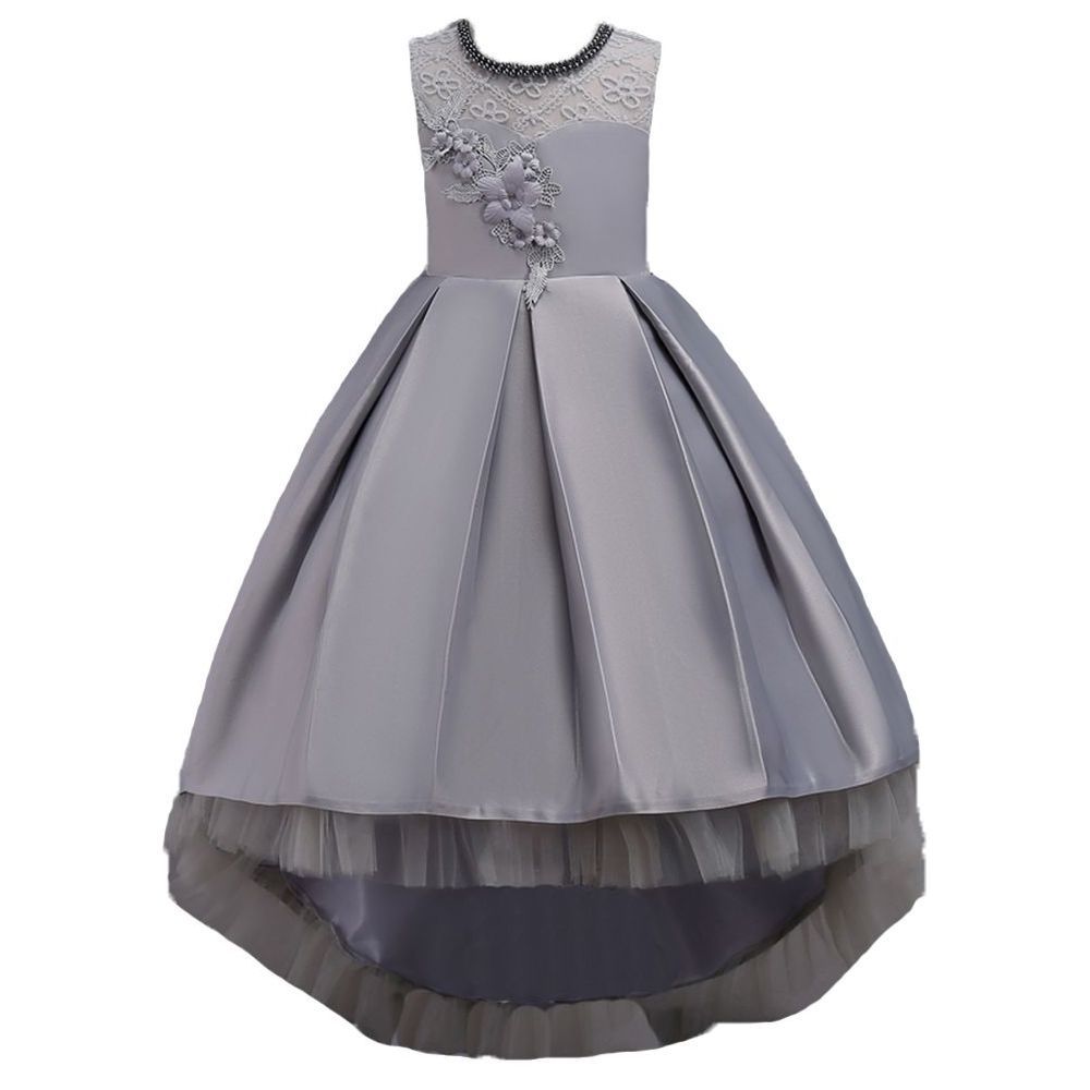 D' Daniela - Long Tail Flower Girl Dress - Grey