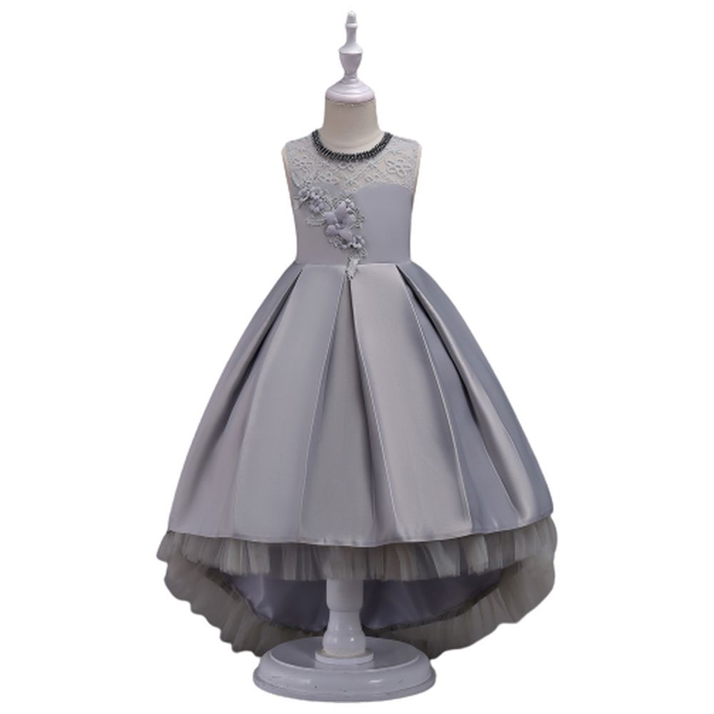 D' Daniela - Long Tail Flower Girl Dress - Grey