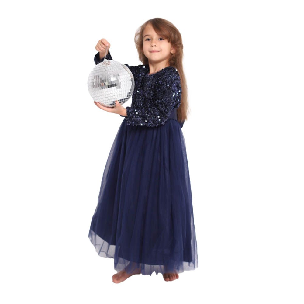 D' Daniela - Girls Heavy Sequins Party Dress - Navy Blue