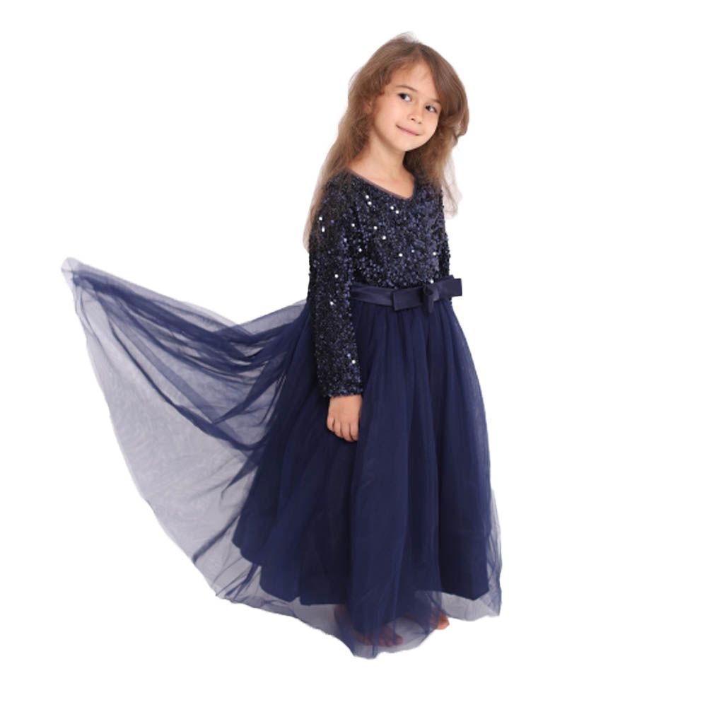 D' Daniela - Girls Heavy Sequins Party Dress - Navy Blue