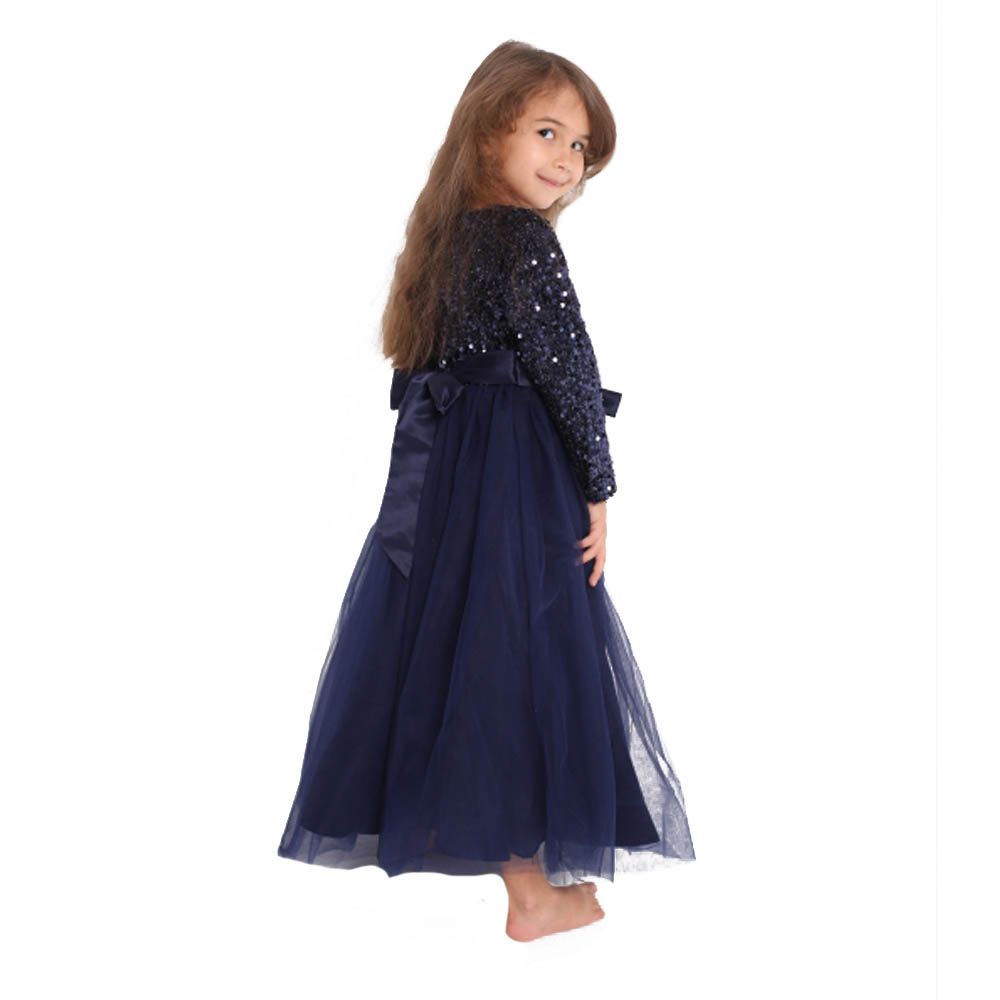 D' Daniela - Girls Heavy Sequins Party Dress - Navy Blue