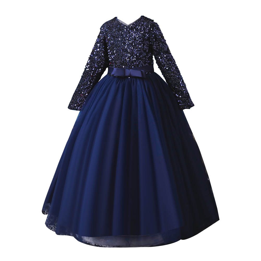 D' Daniela - Girls Heavy Sequins Party Dress - Navy Blue