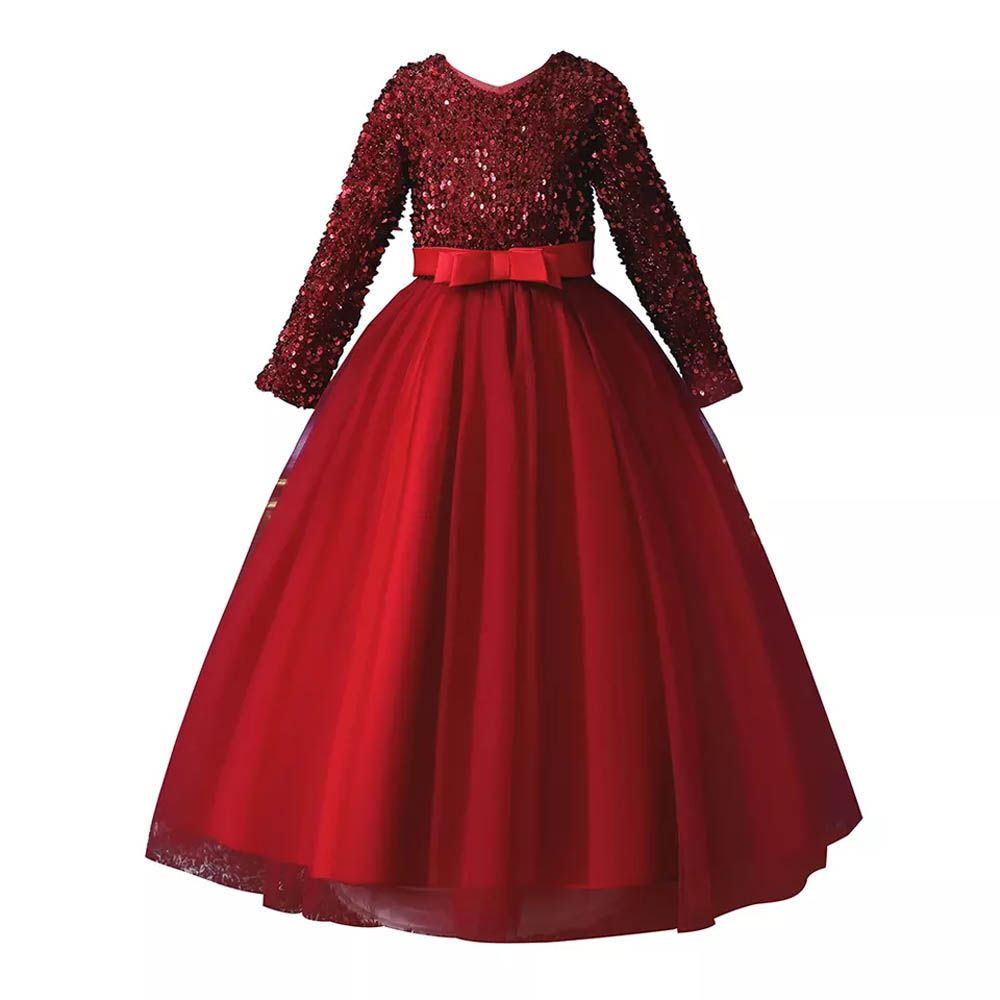 D' Daniela - Girls Heavy Sequins Party Dress - Dark Red