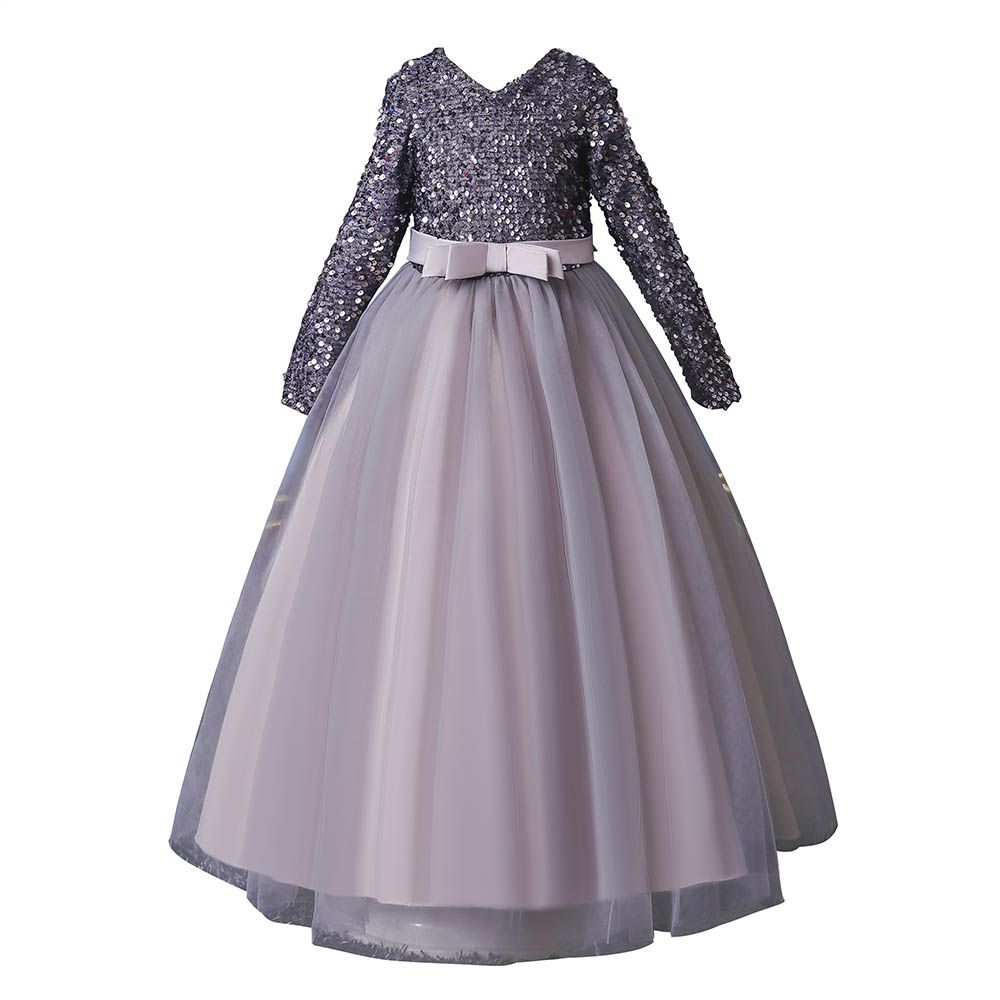 D' Daniela - Girls Heavy Sequins Party Dress - Grey