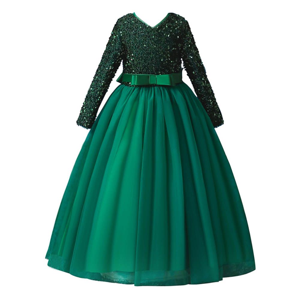 D' Daniela - Girls Heavy Sequins Party Dress - Dark Green