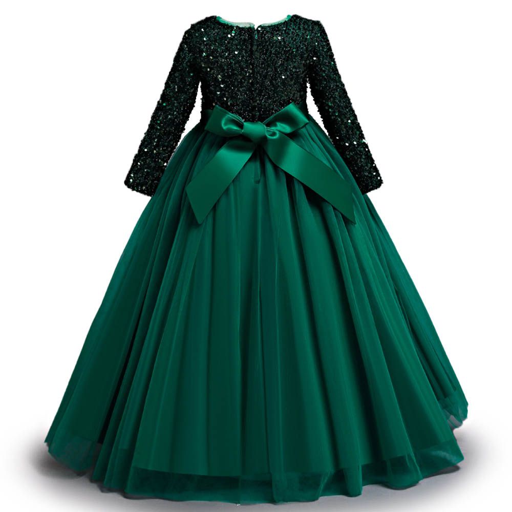 D' Daniela - Girls Heavy Sequins Party Dress - Dark Green