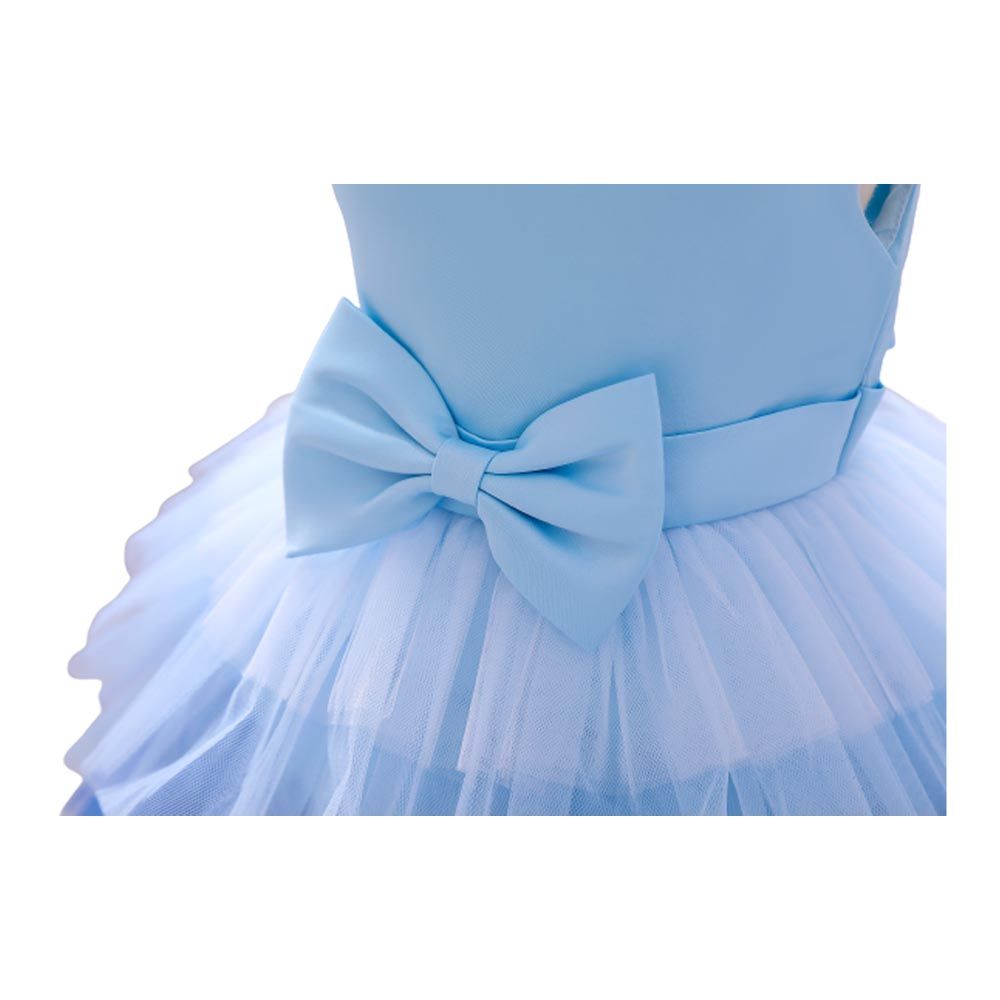 D' Daniela - Toddler Bow Front Ombre Layered Gown - Blue