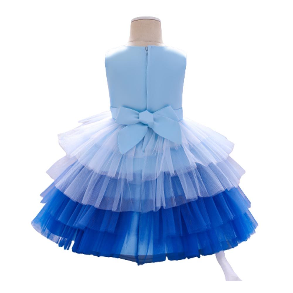 D' Daniela - Toddler Bow Front Ombre Layered Gown - Blue