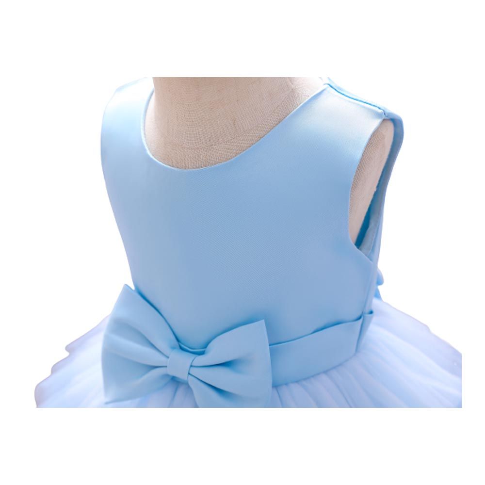 D' Daniela - Toddler Bow Front Ombre Layered Gown - Blue