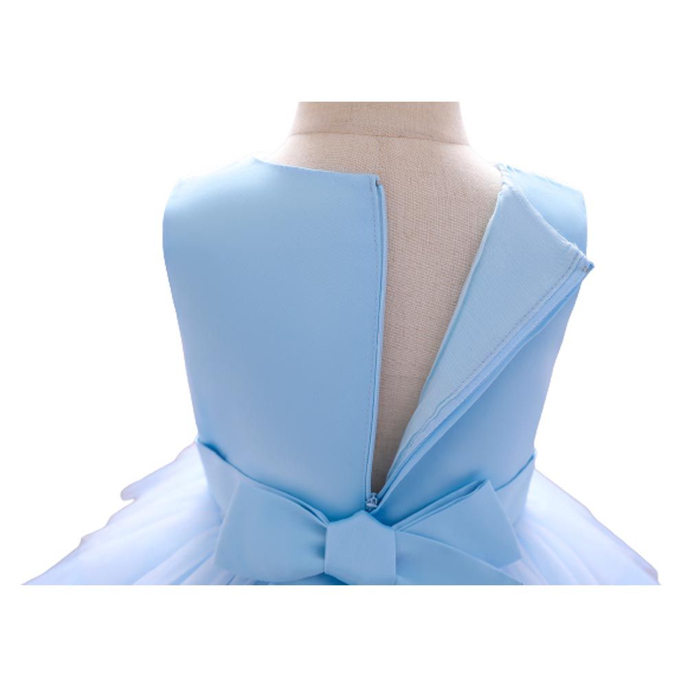 D' Daniela - Toddler Bow Front Ombre Layered Gown - Blue