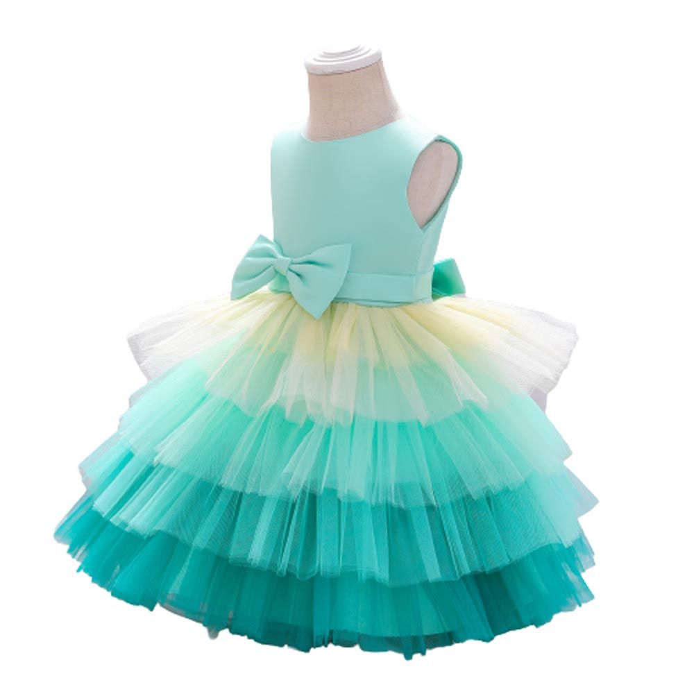 D' Daniela - Toddler Bow Front Ombre Layered Gown - Green