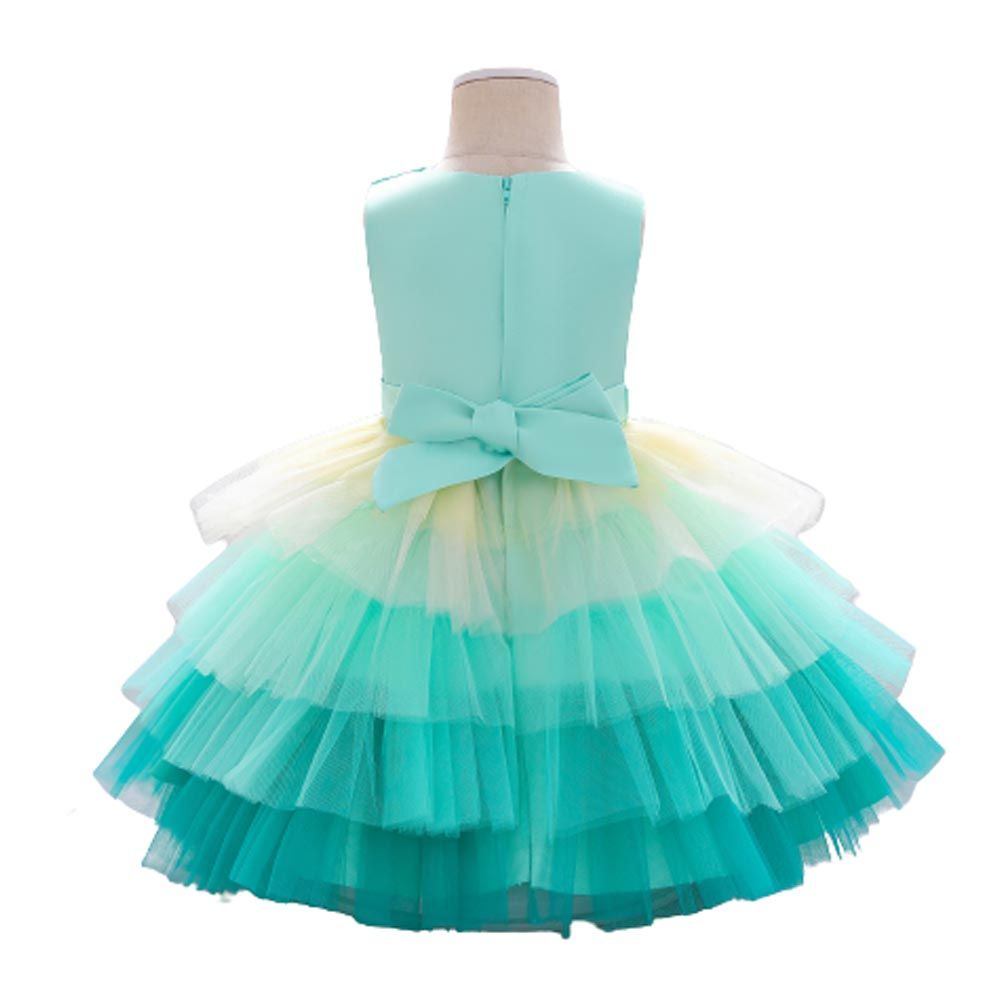 D' Daniela - Toddler Bow Front Ombre Layered Gown - Green