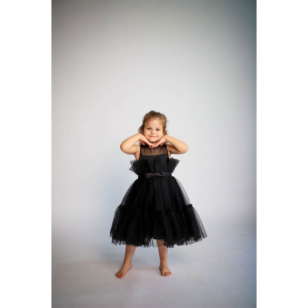 Ddaniela - Toddler Girls Bow Front Ruffle Mesh Dress - Black