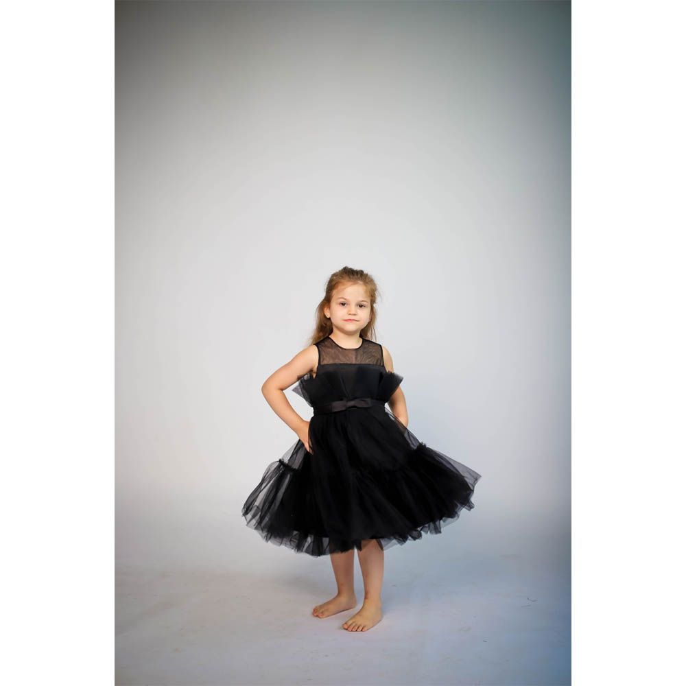 Ddaniela - Toddler Girls Bow Front Ruffle Mesh Dress - Black