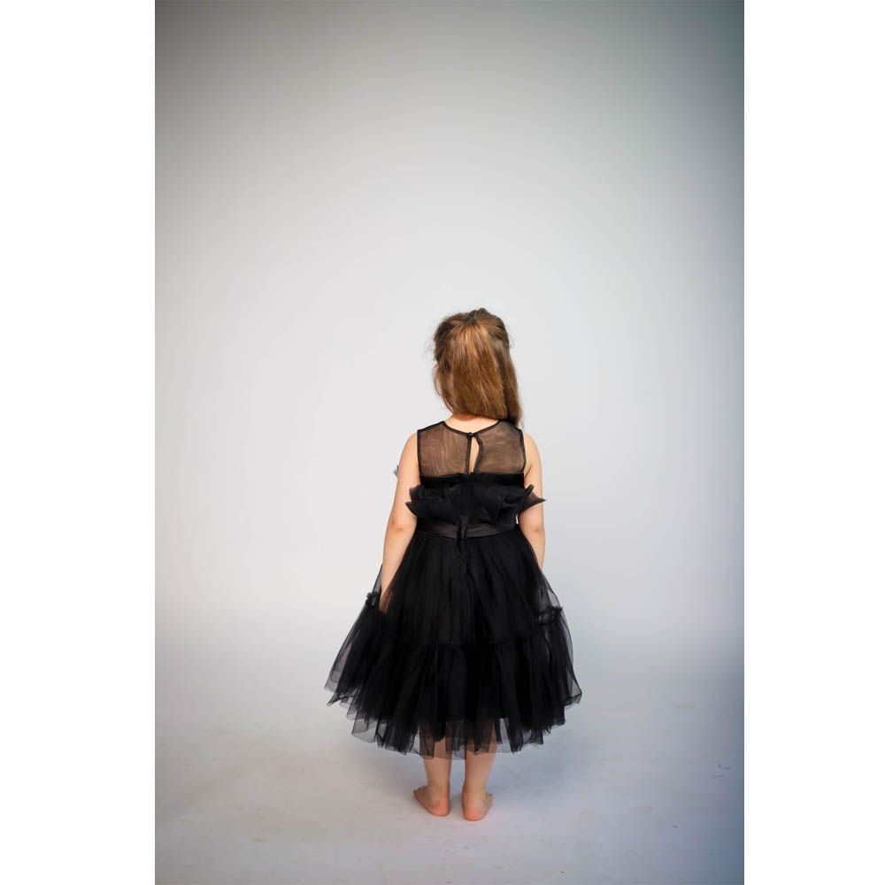 Ddaniela - Toddler Girls Bow Front Ruffle Mesh Dress - Black