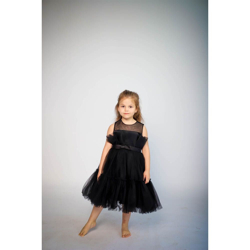 Ddaniela - Toddler Girls Bow Front Ruffle Mesh Dress - Black